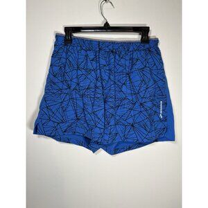 BROOKS Moment 5" Running Shorts LARGE Blue Geometric Athletic Track Pockets
